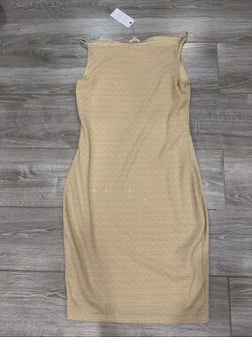 Guess Strapless Beige Bodycon Dress with Subtle Sparkle L